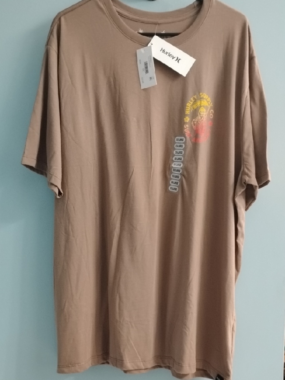 Hurley Tan Short-Sleeve Tee with Small Multicolor Chest Print